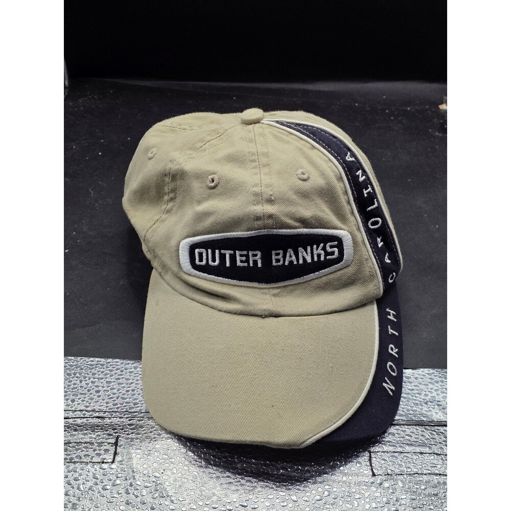 Vintage Outer Banks North Carolina Strapback Hat Bio-Domes Khaki Navy Y2K